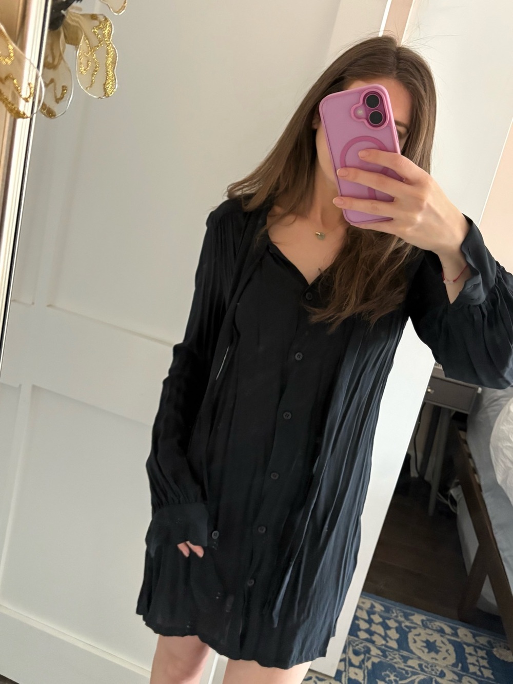 Novella Royale Black Rayon Button Down Midi Dress XS